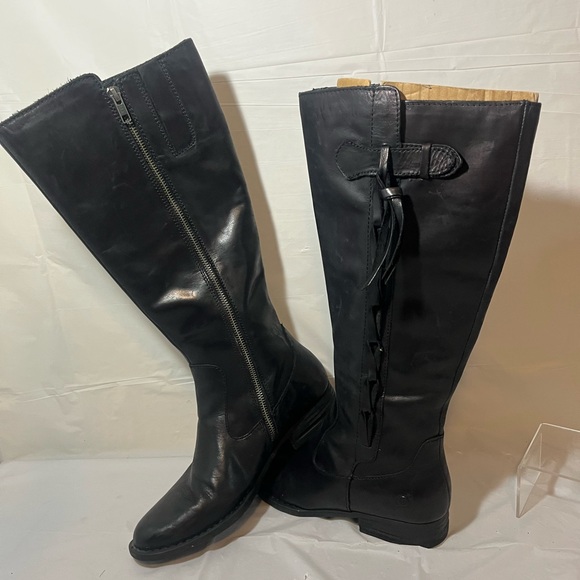 Born Cook Braided Side Leather Suede Tall Boots black size 8 - Picture 3 of 16